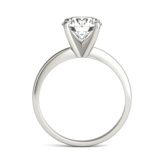 White Cassandra 14K white gold earrings featuring two round lab-grown diamond solitaire designs with sparkling brilliance.