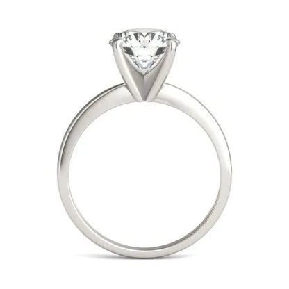 White Cassandra 14K white gold earrings featuring two round lab-grown diamond solitaire designs with sparkling brilliance.