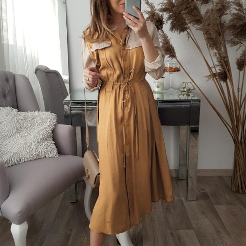 Elegant khaki mid-waist long sleeve women&