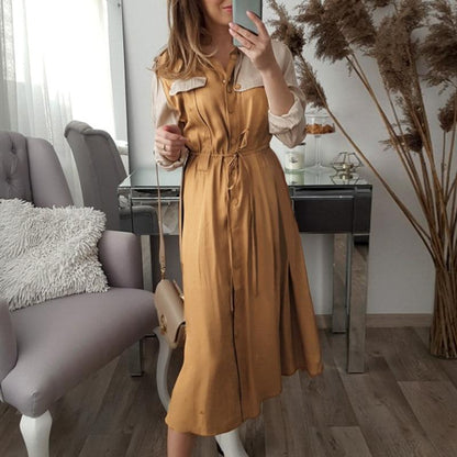 Elegant khaki mid-waist long sleeve women&