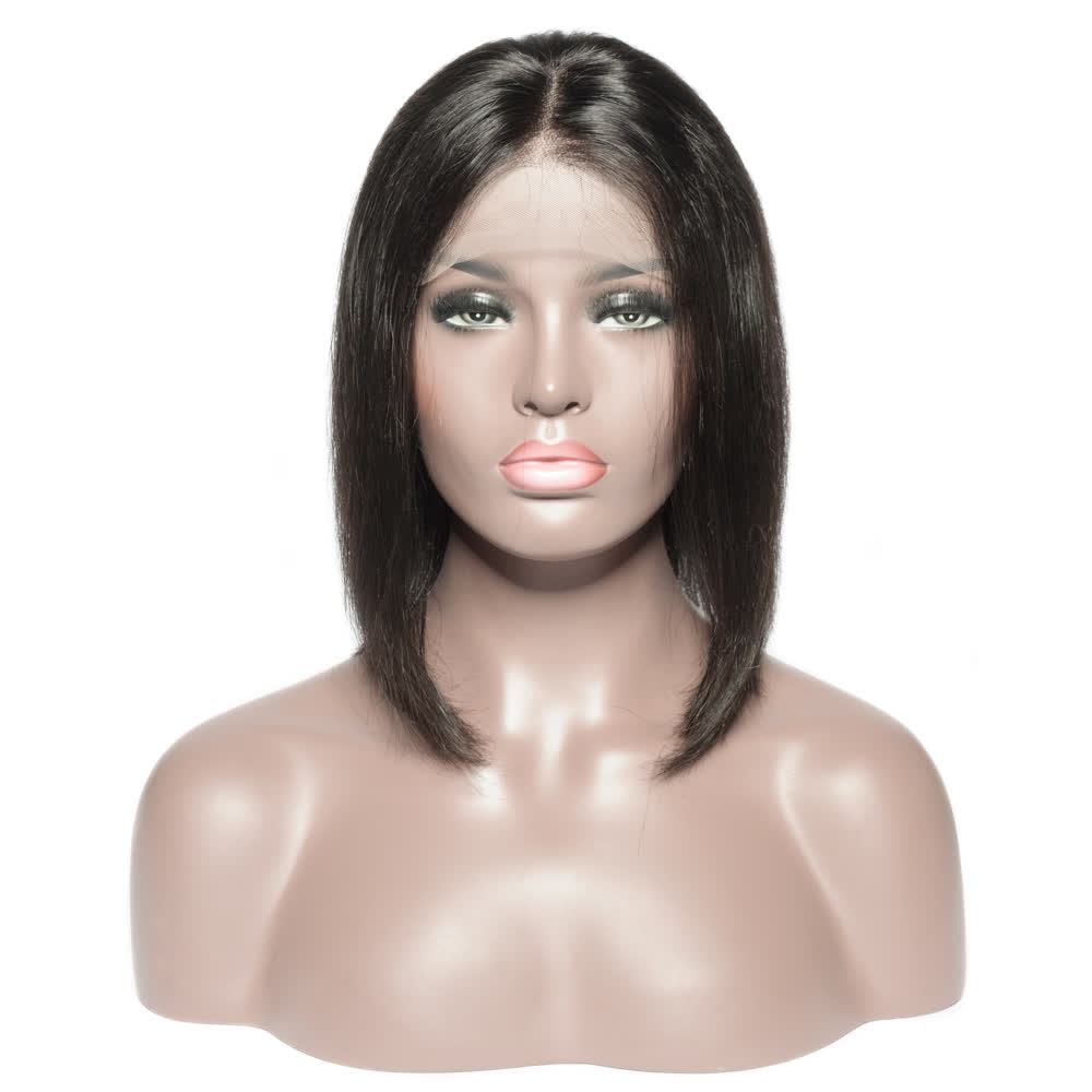 Peach Epimetheus sleek straight bob lace front wig with 13x4 lace closure, premium human hair, natural hairline, and smooth finish.