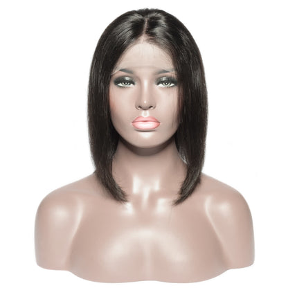 Peach Epimetheus sleek straight bob lace front wig with 13x4 lace closure, premium human hair, natural hairline, and smooth finish.