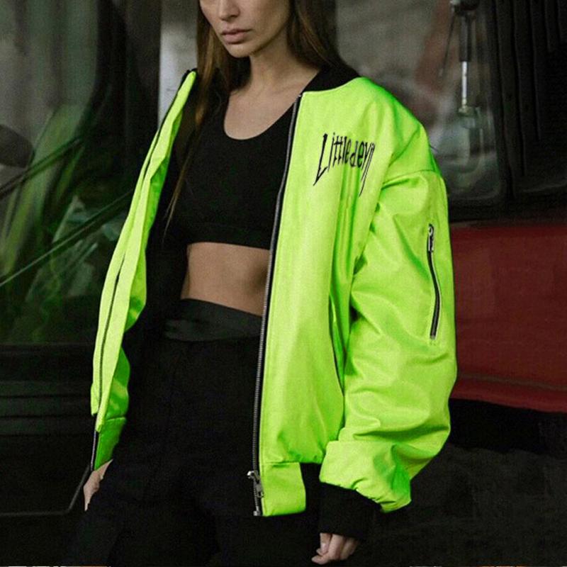 Women’s dropped shoulder letter print jacket by Jade, long sleeve coat with casual style and relaxed fit, ideal for everyday wear.
