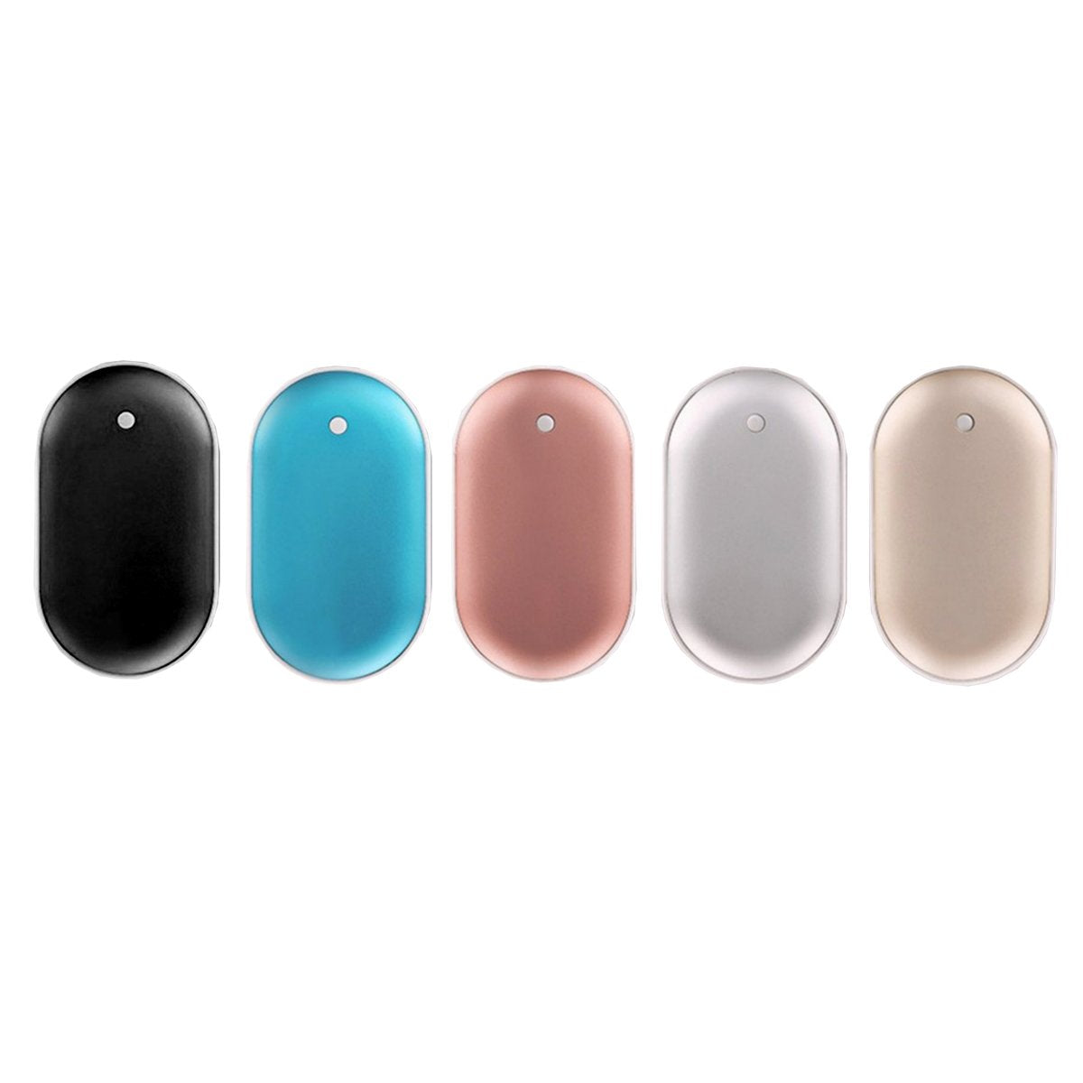 Salmon Lucky portable hand warmer and power bank in black with digital display, compact and suitable for cold weather use.