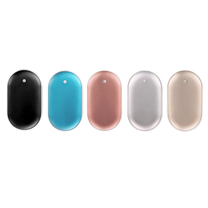 Salmon Lucky portable hand warmer and power bank in black with digital display, compact and suitable for cold weather use.