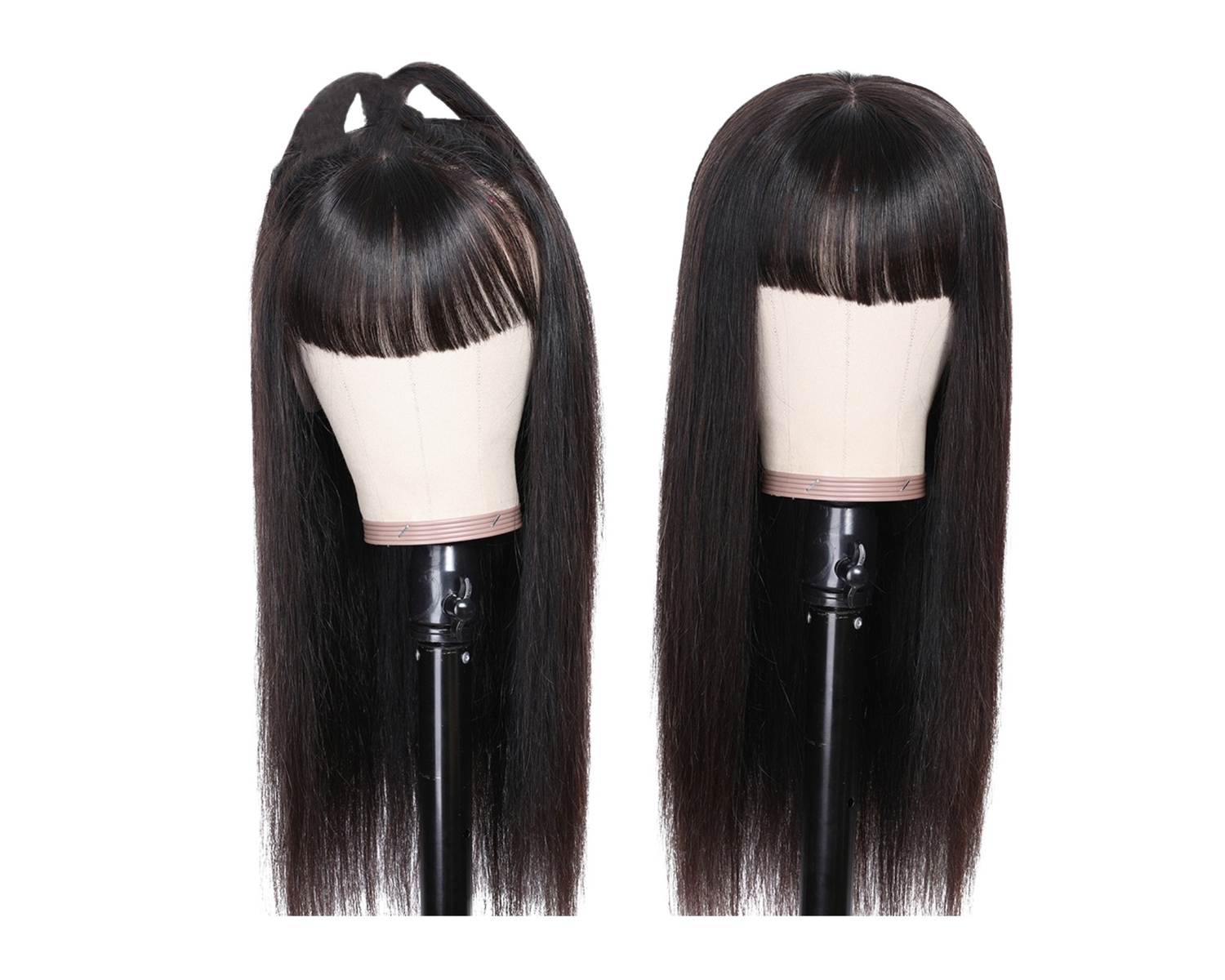 Cerise Alfie straight Brazilian human hair wig with bangs, full machine-made construction, natural look, for bath and beauty use.