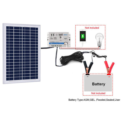 Fuchsia Rose ACOPower 25W off-grid solar kit with 5A charge controller and SAE connector, outdoor renewable energy system.