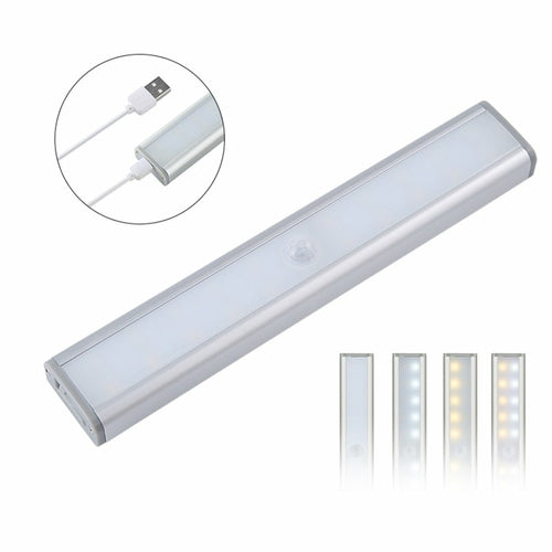 Salmon Lucky Let There Be Light 20 Motion LED lights with rechargeable batteries, shown mounted on a wall in a home setting.