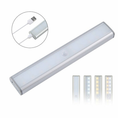 Salmon Lucky Let There Be Light 20 Motion LED lights with rechargeable batteries, shown mounted on a wall in a home setting.