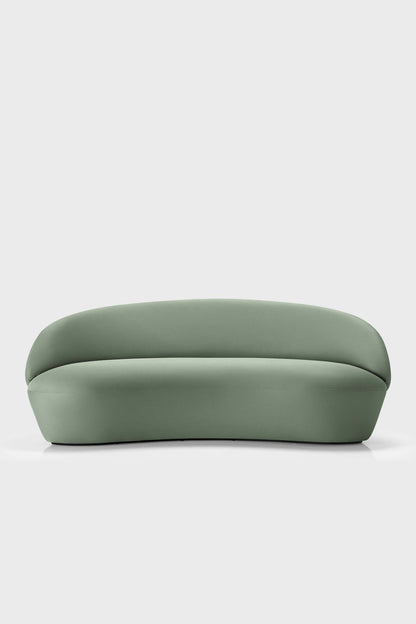 Aquamarine Poppy Naïve 3-seater sofa with plush cushions and sleek design, shown from a front angle in a modern living room setting.