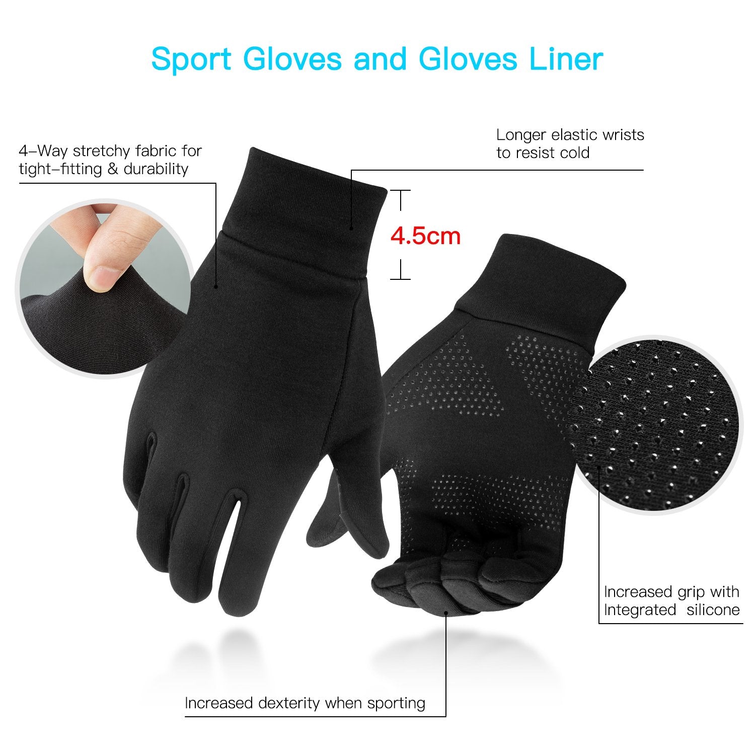 Lightweight Indigo Eurybia running gloves with breathable fabric and snug fit, designed for outdoor sports and running activities.