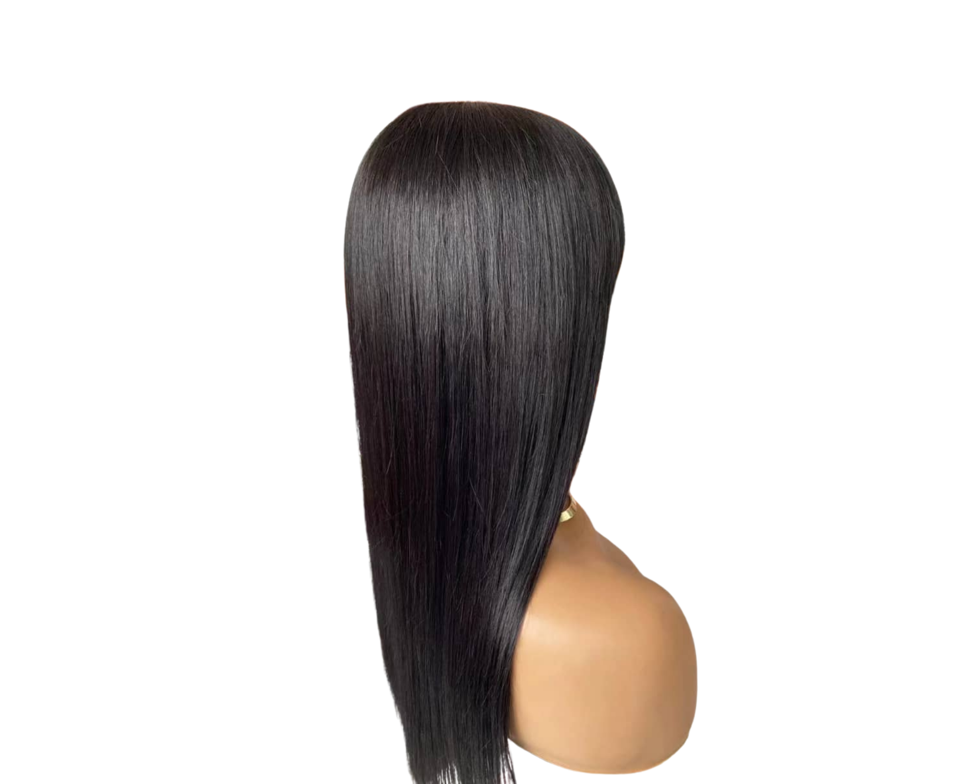 Cerise Alfie straight Brazilian human hair wig with bangs, full machine-made, showcasing smooth, natural-looking hair and stylish bangs.