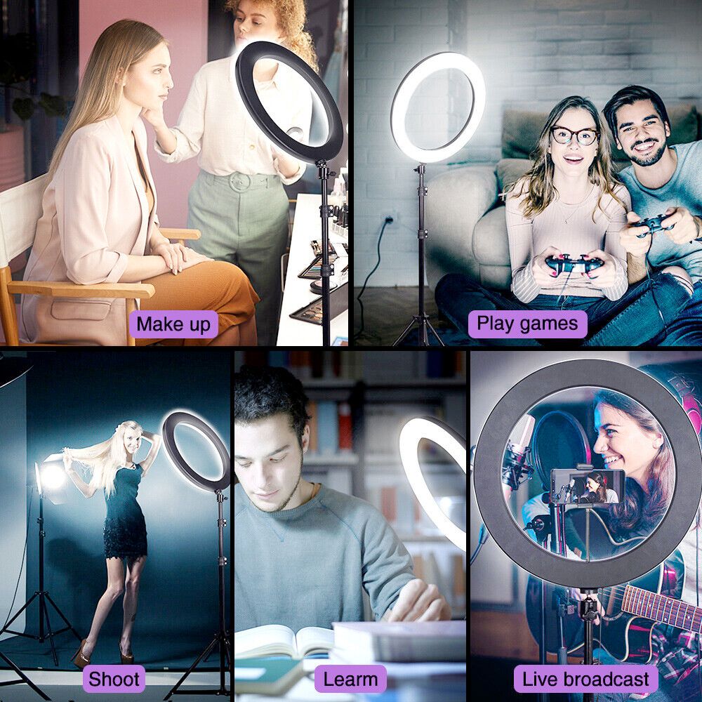 Yellow Pandora 10-inch LED ring light with phone tripod stand, ideal for mobile and laptop photography or video recording.