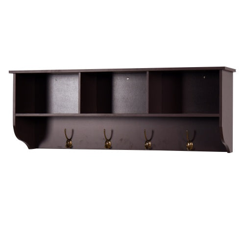 Pear Daisy espresso wall-mounted coat rack with 4 dual hooks, ideal for entryway or living room organization.
