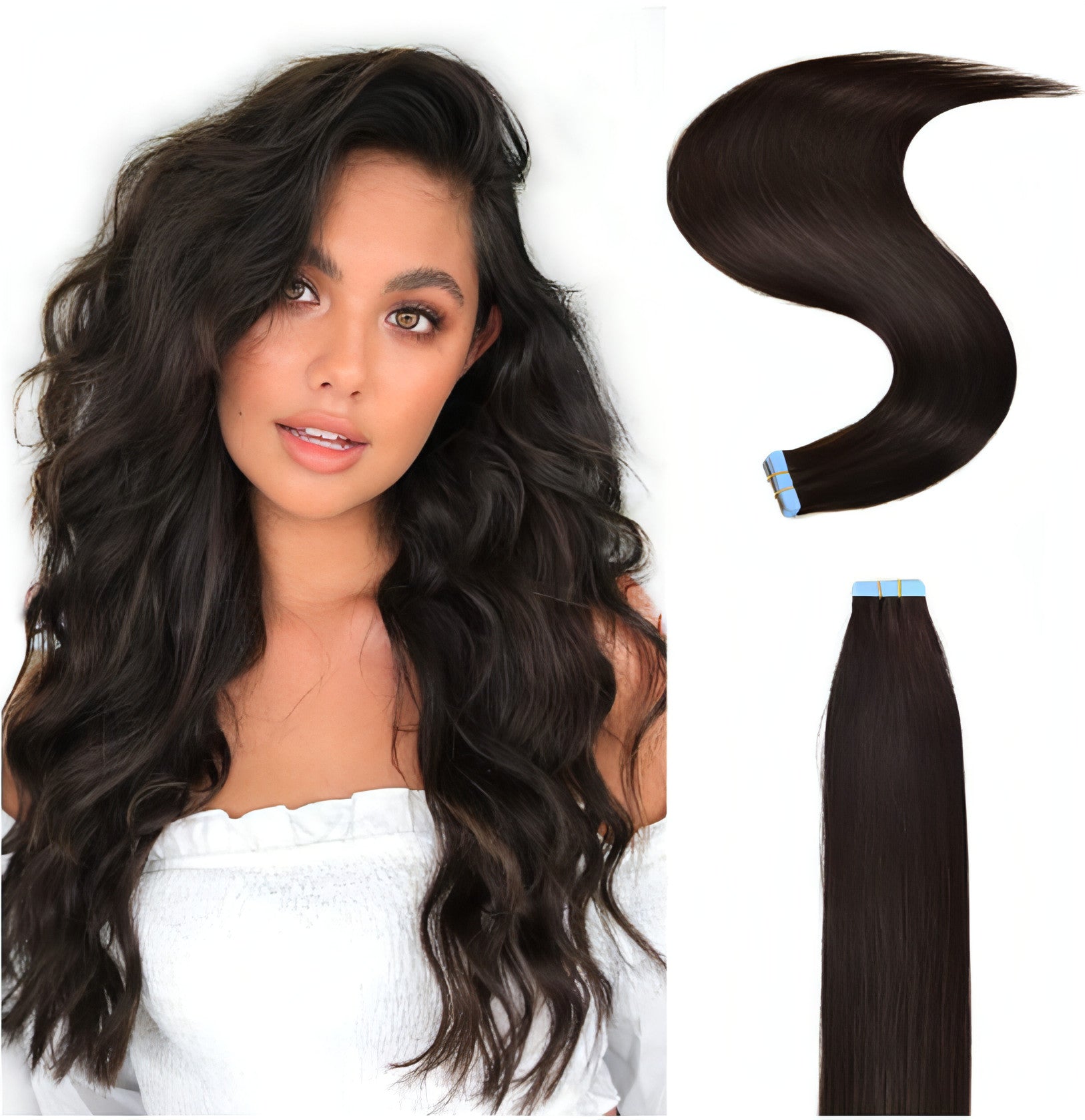 Carmine Juneberry LuxeWave traceless invisible real hair wig extension with wavy, natural-looking hair for seamless blending.
