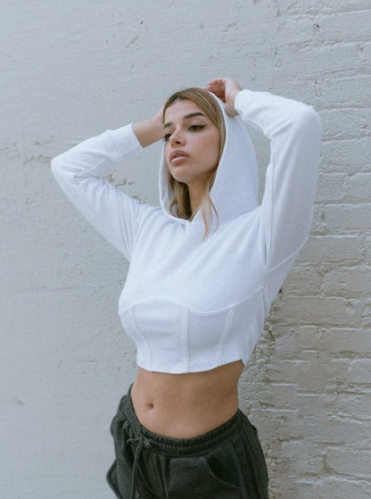 Azure Thanatos Noelle Cropped Hoodie for women, showcasing a stylish cropped hoodie with long sleeves and a comfy fit.