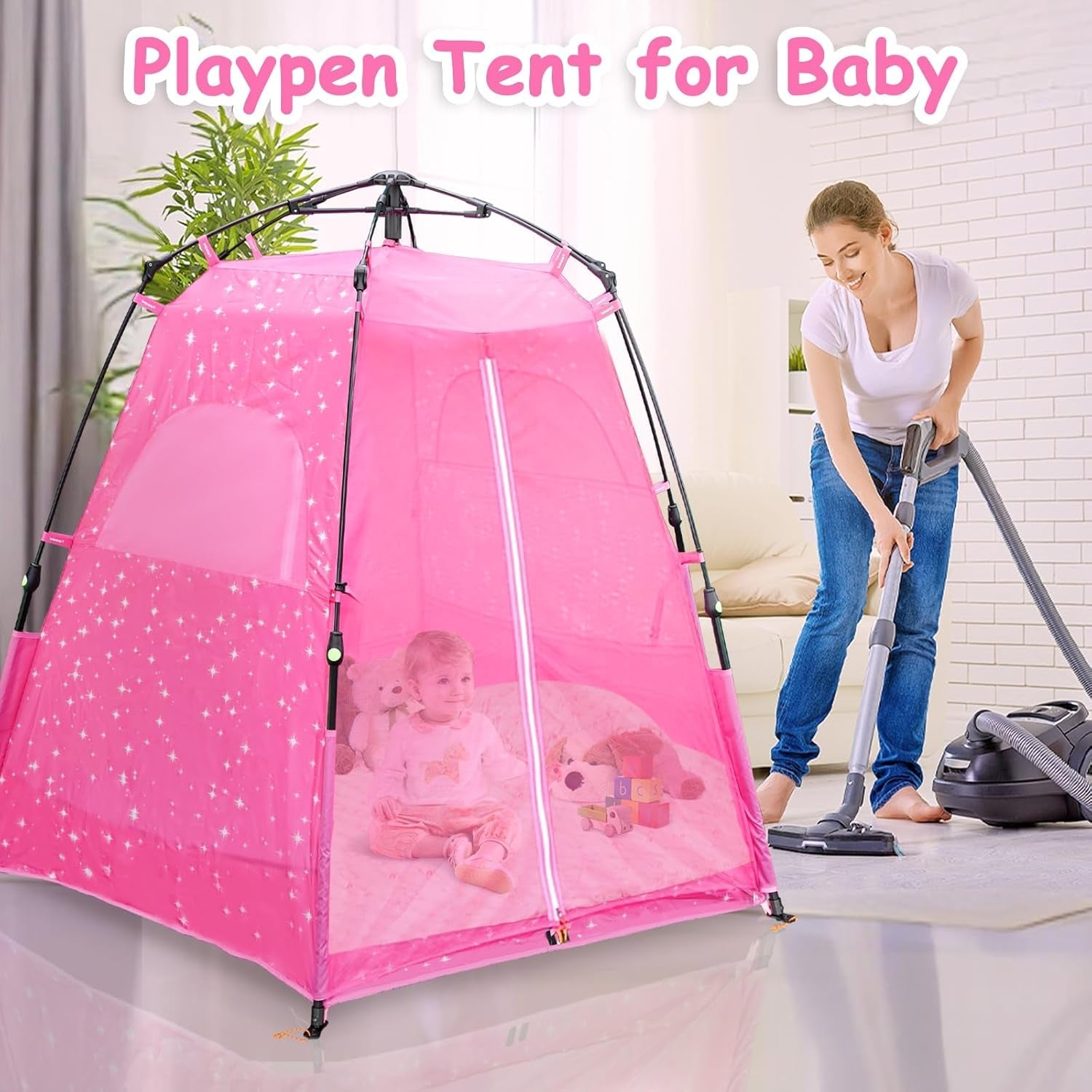 Peach Maple Kids Pop Up Play Tent princess castle playhouse with pink and purple fabric, 78x66 inch size, indoor outdoor furniture.