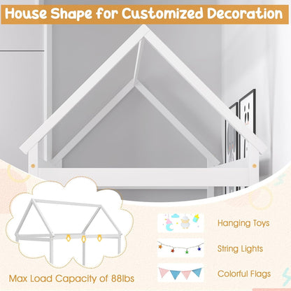 Peach Maple twin house bed frame with roof canopy, Montessori-style kids&