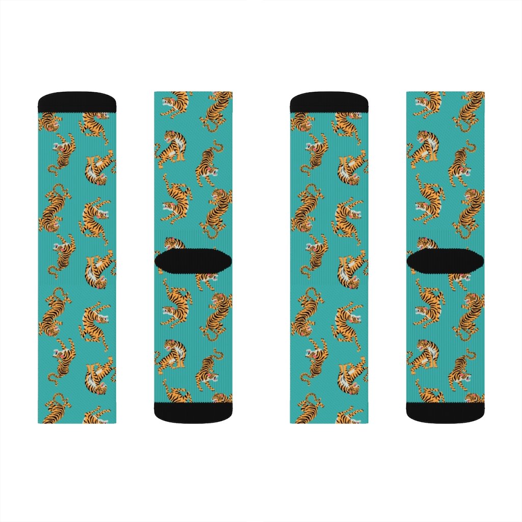 Yellow Pandora Tiger Fun novelty socks featuring playful tiger print and vibrant colors, perfect for casual wear.