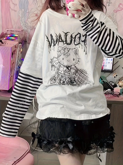 Hello Kitty long sleeve T-shirt for women by Start2Finish featuring a Japanese sweet-themed design and a loose fit.