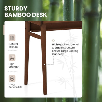 Walnut Bamboo Mid Century Modern Desktop Workstation