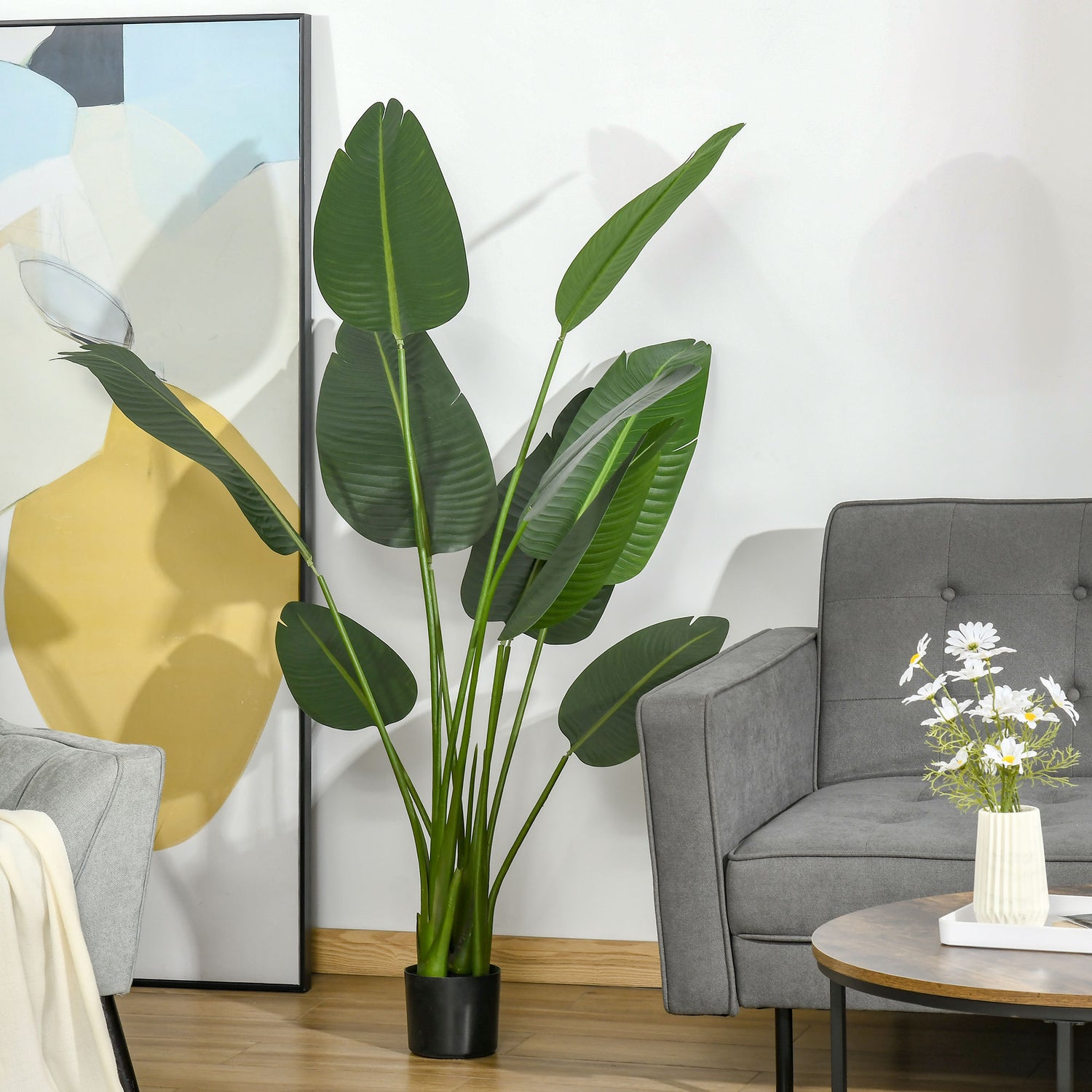 Taupe Shadow HOMCOM 5ft artificial banana tree in nursery pot, decorative faux plant for home and garden interior.
