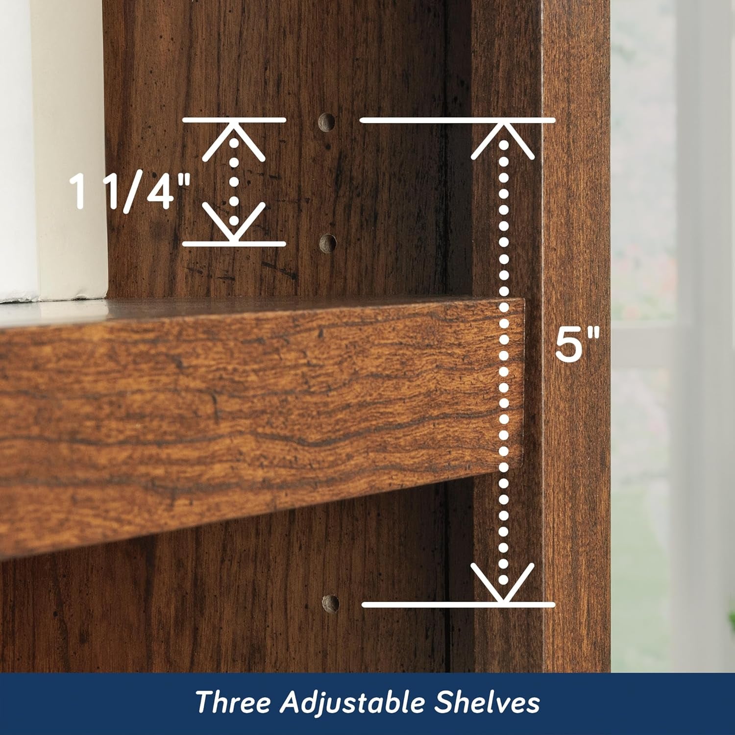 Peach Maple Washington Cherry 5 Shelf Bookcase with adjustable shelves, showcasing its elegant wood finish and spacious storage.