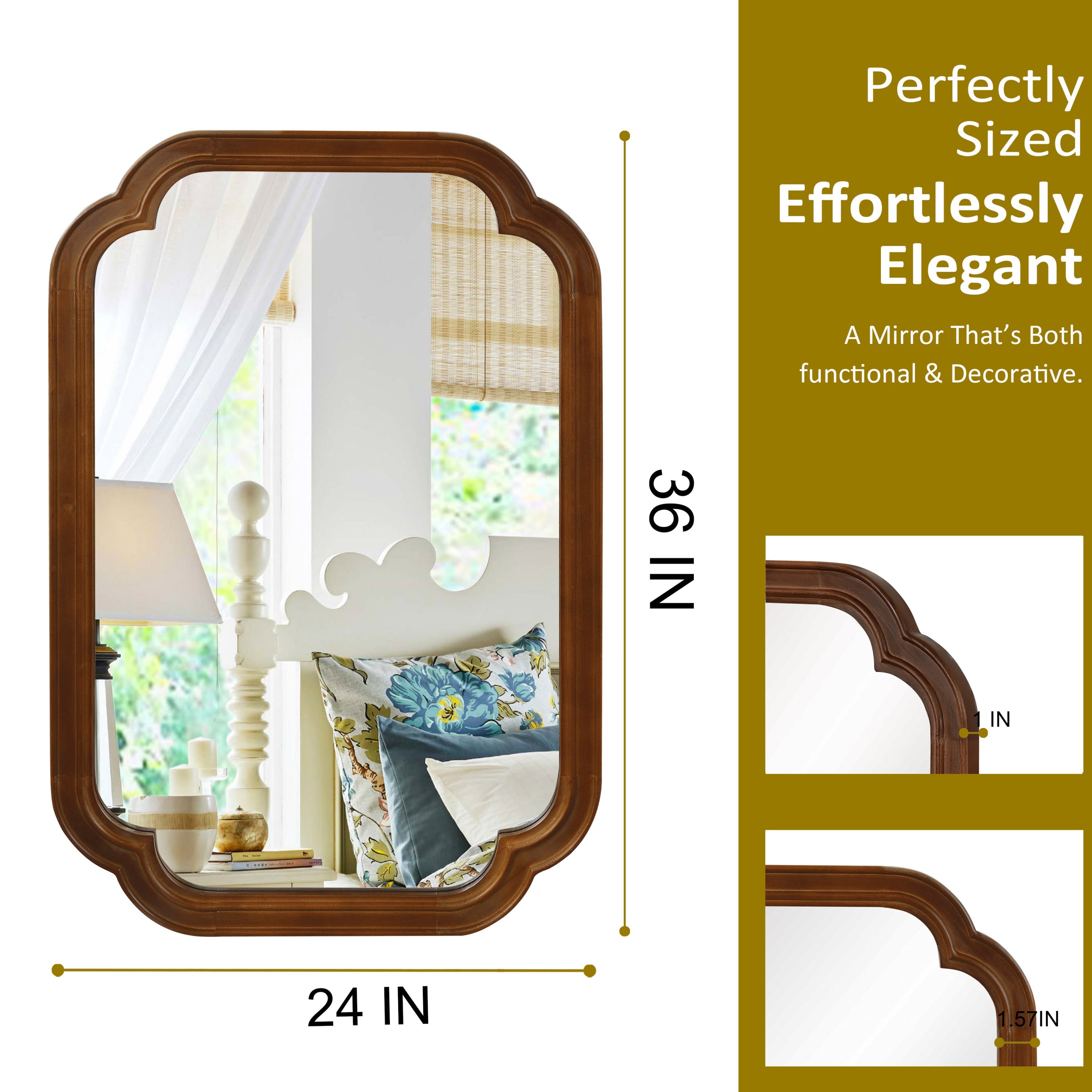 Sangria Beech solid wood frame decorative mirror with rounded corners, ideal for bedroom decor and furniture styling.