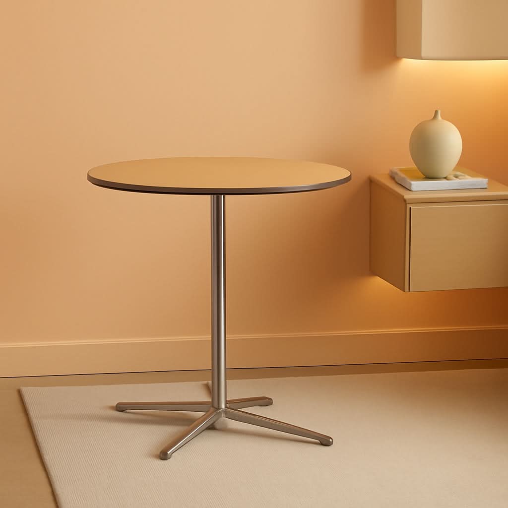 Natural Birch Wood Round Cocktail Table Adjustable