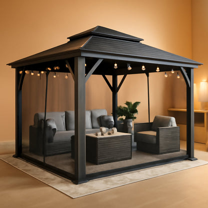 12x14 Grey Hardtop Gazebo With LED Illumination System