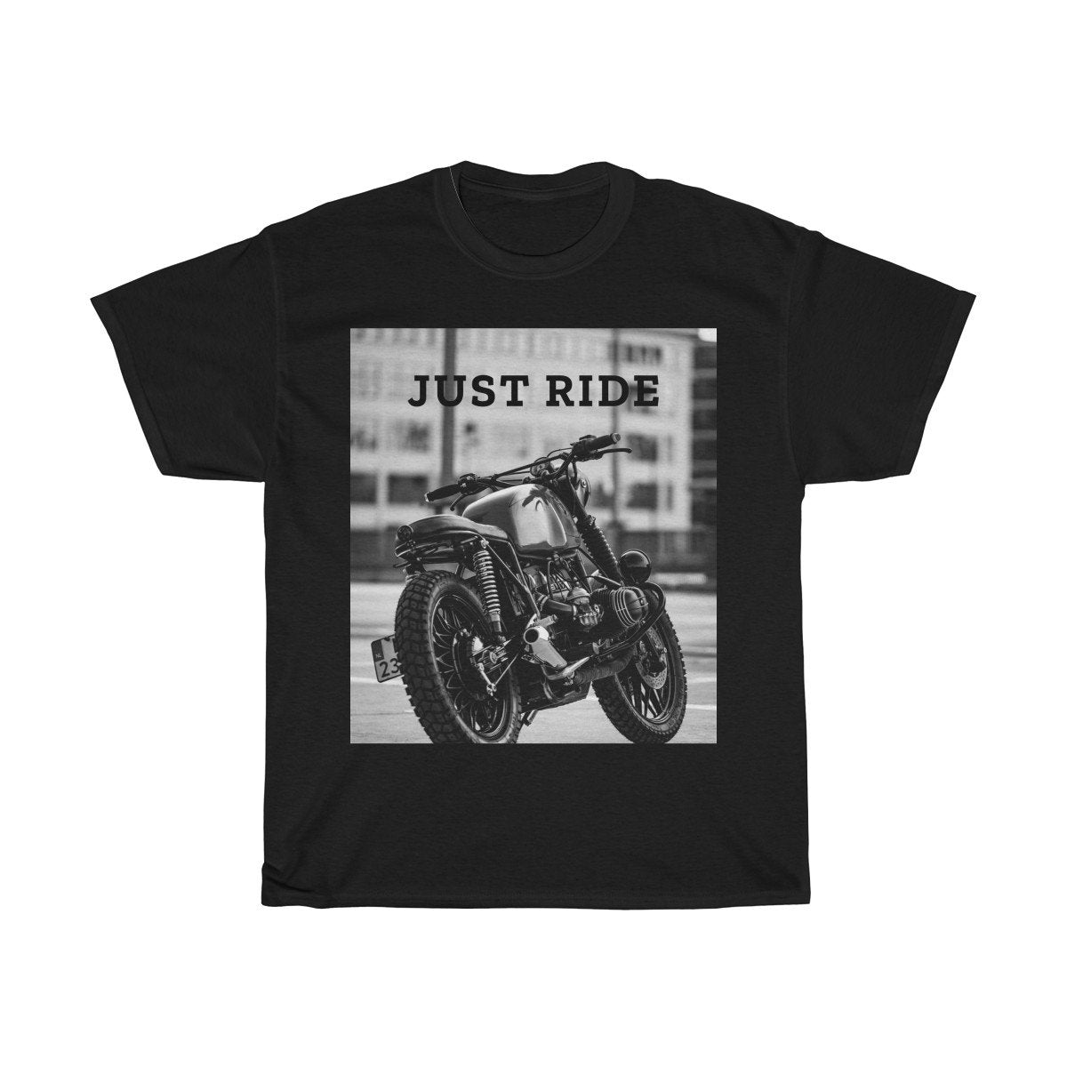 Yellow Pandora Motorcycle Just Ride heavy cotton T-shirt with bold graphic design, casual fit, and classic crew neckline.