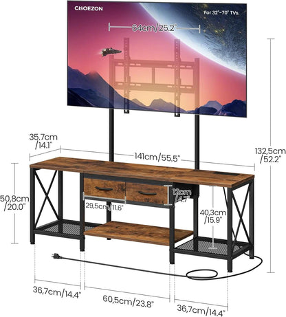 Rustic Brown Adjustable TV Stand Mount Integrated Outlet