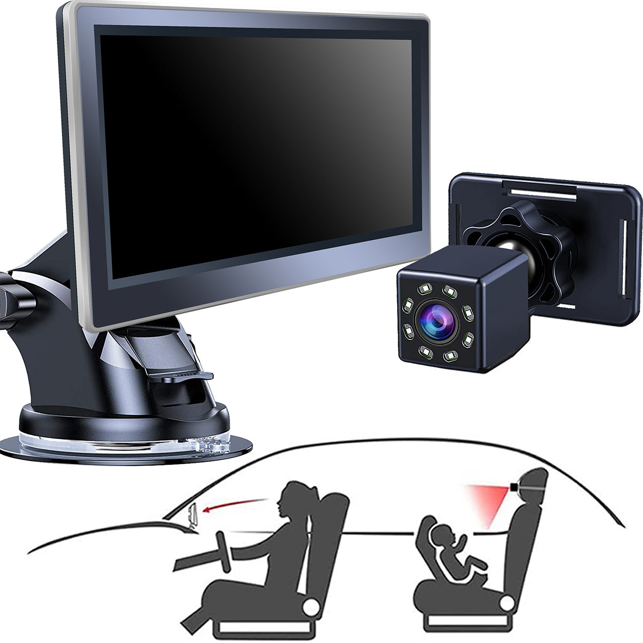 Maroon Asteria car infant baby infrared night vision rearview mirror mounted on a vehicle interior for enhanced rear visibility.