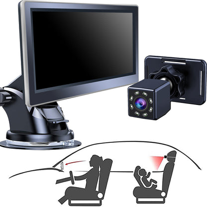 Maroon Asteria car infant baby infrared night vision rearview mirror mounted on a vehicle interior for enhanced rear visibility.