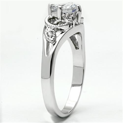 Rhodium brass ring with AAA grade clear CZ gemstone from Turquoise Tiger jewelry collection, shown on a white background.
