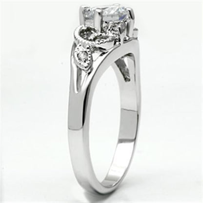 Rhodium brass ring with AAA grade clear CZ gemstone from Turquoise Tiger jewelry collection, shown on a white background.