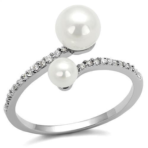 Rhodium brass ring with synthetic white stone from Turquoise Tiger, showcasing a sleek, polished jewelry piece.