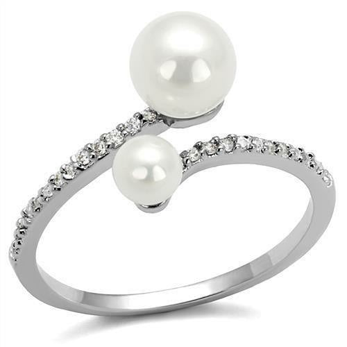 Rhodium brass ring with a white synthetic pearl from Turquoise Tiger jewelry collection.