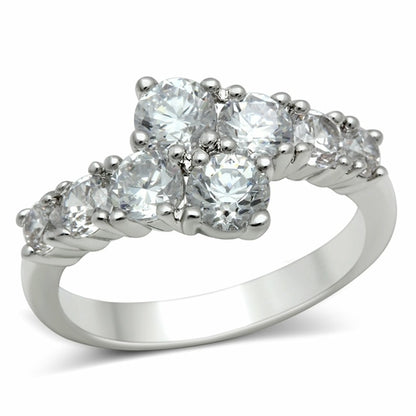 Rhodium brass ring with AAA grade clear CZ gemstone from Turquoise Tiger, featuring a sleek band and sparkling central stone.