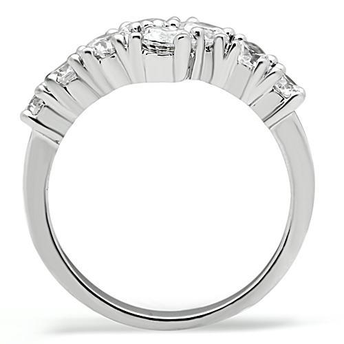 Rhodium brass ring with AAA grade clear cubic zirconia from Turquoise Tiger, showcasing a sleek, polished jewelry design.