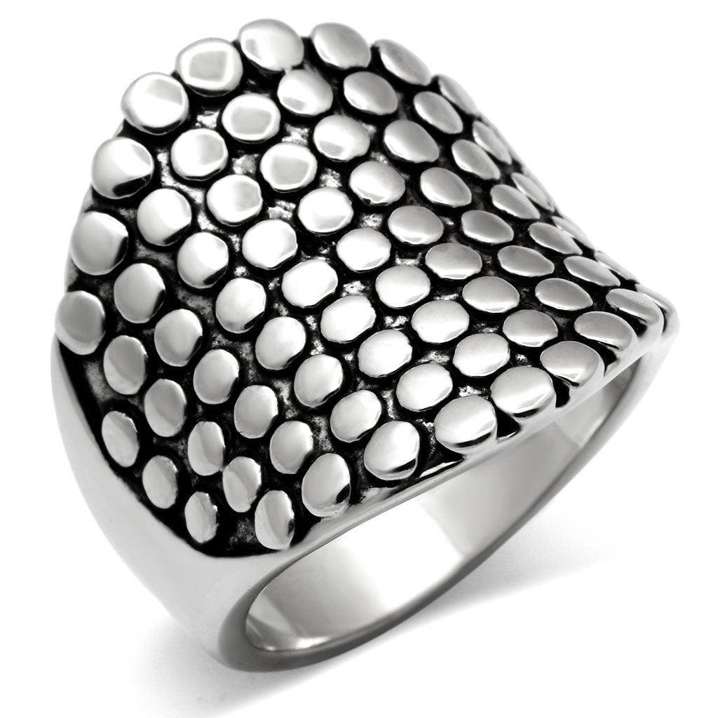 Rhodium brass ring with no stone from Turquoise Tiger, showcasing sleek design and shiny metallic finish.
