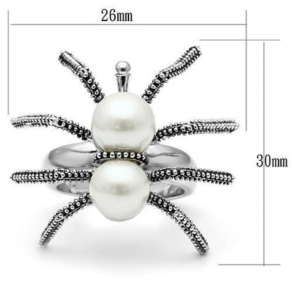 Rhodium brass ring by Turquoise Tiger with a synthetic white pearl, showcasing elegant jewelry design and craftsmanship.