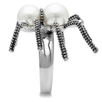 Rhodium brass ring with a synthetic white pearl, stylish jewelry piece from Turquoise Tiger, showcasing elegant design.