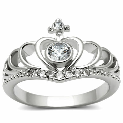 Rhodium brass ring with AAA grade clear cubic zirconia, featuring a sleek design from Turquoise Tiger jewelry collection.