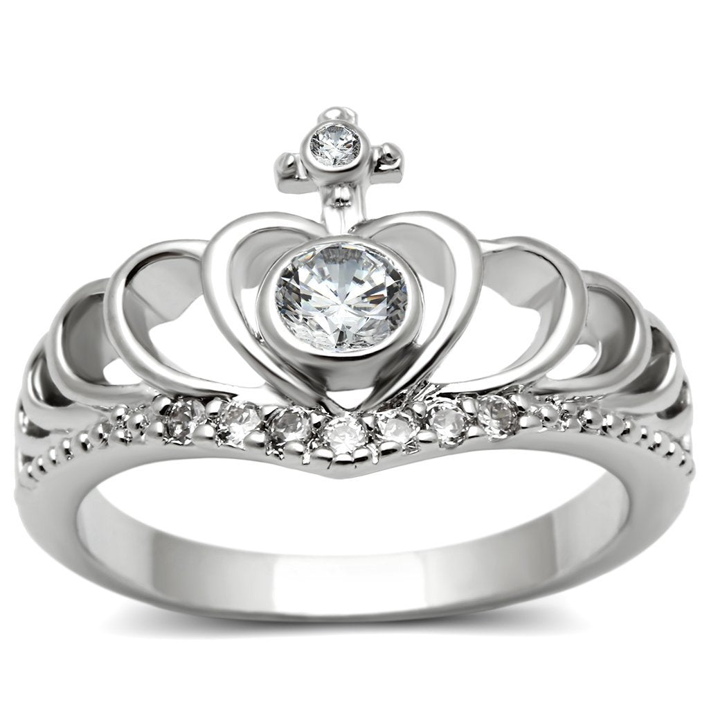 Rhodium brass ring by Turquoise Tiger featuring AAA grade clear cubic zirconia, showcasing a sleek jewelry design.