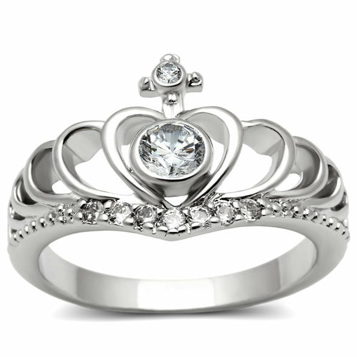 Rhodium brass ring with AAA grade clear CZ stone from Turquoise Tiger, showcasing a polished jewelry design.