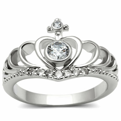 Rhodium brass ring with AAA grade clear CZ stone from Turquoise Tiger, showcasing a polished jewelry design.