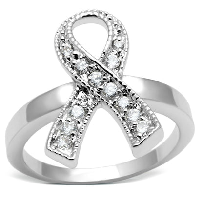 Rhodium brass ring with AAA grade clear CZ by Turquoise Tiger, showcasing a polished band and sparkling gemstone setting.