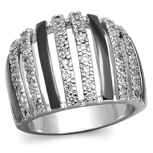Turquoise Tiger rhodium and ruthenium brass ring with AAA grade clear cubic zirconia, featuring a sleek, polished design.