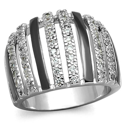 Turquoise Tiger rhodium and ruthenium brass ring with AAA grade clear cubic zirconia, showcasing a sleek jewelry design.